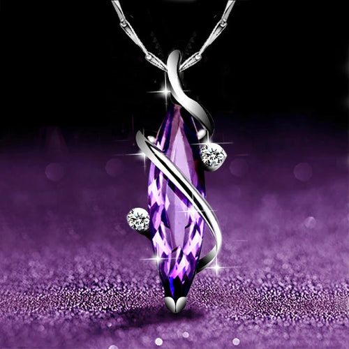 Aesthetic Purple CZ Women'S Necklace Marquise/Square/Water Drop/Flower Pendant Luxury Fashion Female Wedding Jewelry 2021