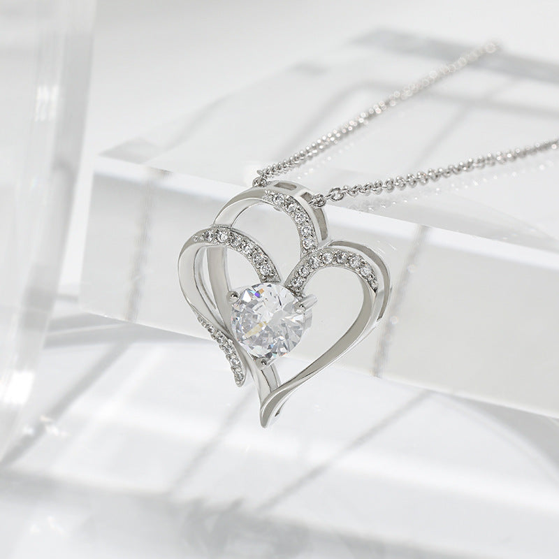 Zircon Double Heart Necklace - Personalized Titanium Jewelry for Women