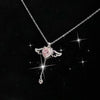 Moving Angel Wings Cupid Necklace - Crystal Heart Tassel Jewelry for Women