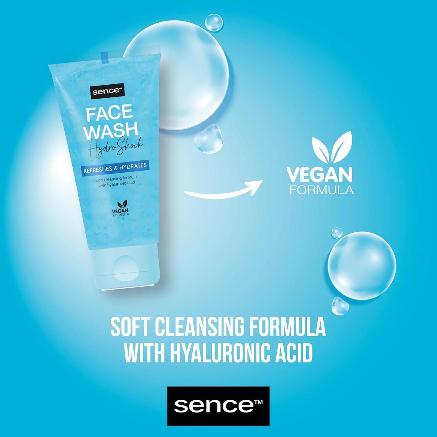 Sence Hydro Shock Gesichtswaschgel, Beauty Face Wash Face Care, Vegan Kosmetik Mit Rizinusöl, Glycerin Und Panthenol, Tägliche Gesichtspflege Für Männer Und Frauen 1Er Pack (1 X 150Ml)