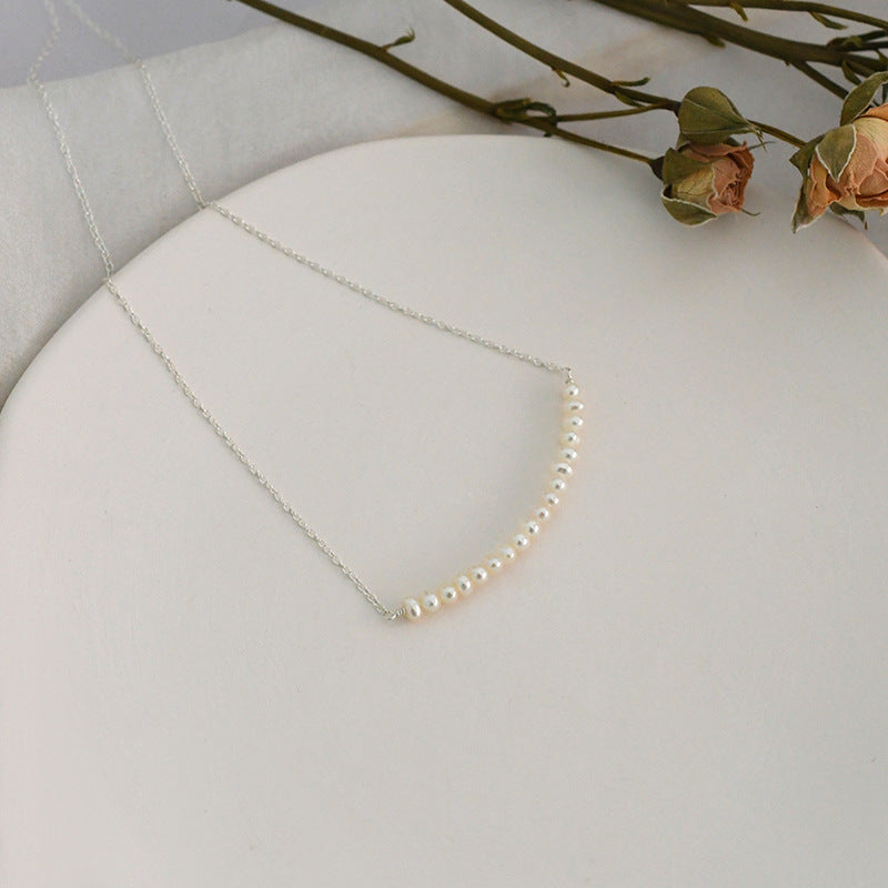 Genuine Freshwater Pearl Necklace - Dainty Sterling Silver Clavicle Chain