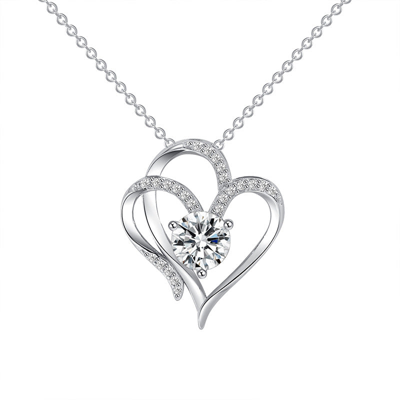 Zircon Double Heart Necklace - Personalized Titanium Jewelry for Women