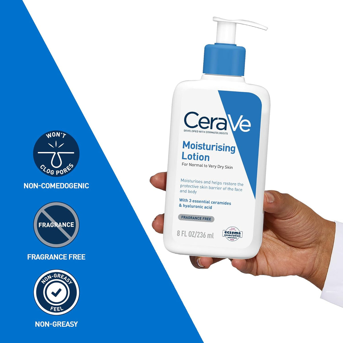 CeraVe Body Lotion with Pump Dispenser, for Dry to Very Dry Skin, Hyaluronic Acid and 3 Essential Ceramides, Suitable for Eczema, 236 ml