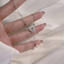 Perle Schmetterling Anhänger Halskette Kristall Schleife Halskette Kette Boho Strass Schleife-Knoten Perlen Schmuck Für Frauen Mädchen (Silber A)