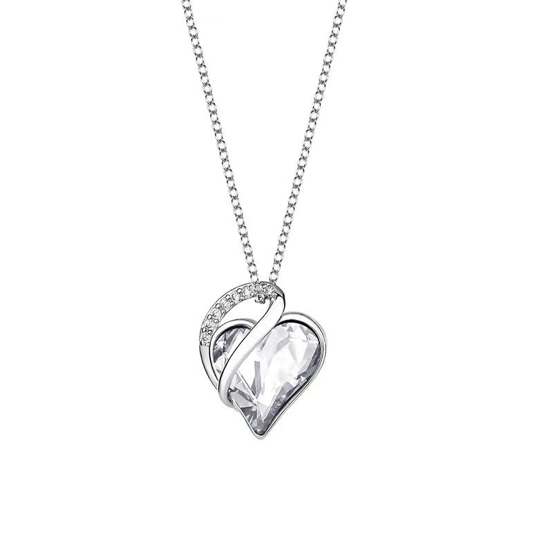 Genuine 925 Sterling Silver Heart Necklace - Geometric Clavicle Chain for Women