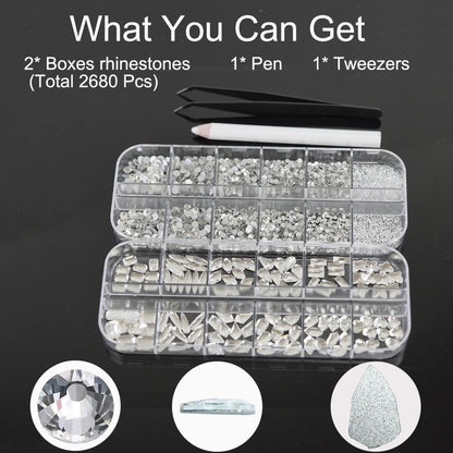 2680Stk Glitzersteine Gesicht Selbstklebend Klein, Kristallrhinestones Mit Glitzersteine Runde Gems, Nagelkunst Strass Nagel Steinchen, Nagel Steine Kristall Klar Für Nägel Pick up Stift+ Pinzette