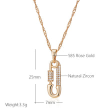 Kienl Trendy 585 Rose Gold Color Personality Pin Shape Pendant Necklace for Women Natural Zircon Pendant Fine Daily Jewelry