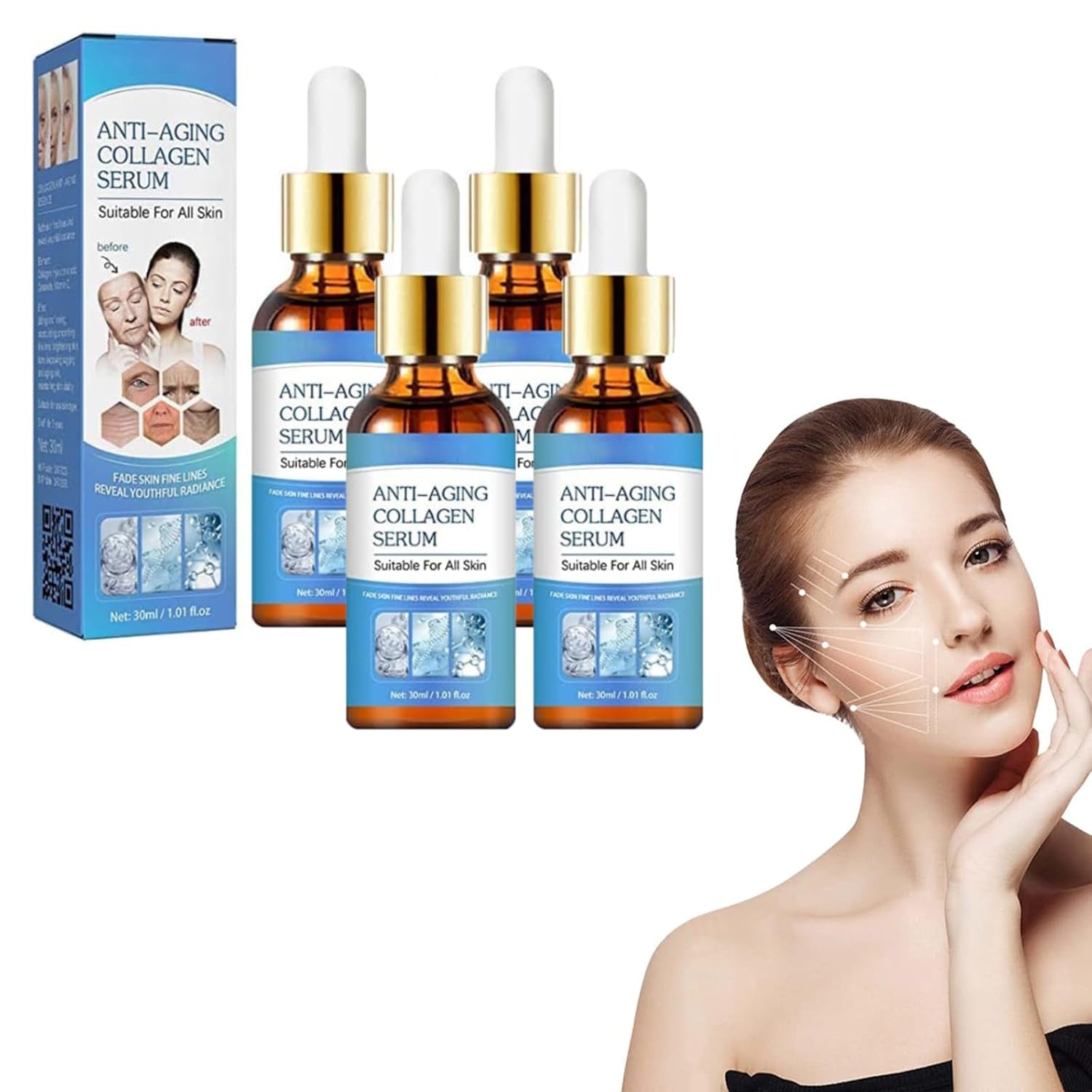 Serum Soforteffekt Gesicht, Anti-Aging Serum, Face Serum, Gesichtsserum, Olavita Serum, Kollagenverstärkendes Anti-Aging-Serum Für Alle Hauttypen (4 Stück)