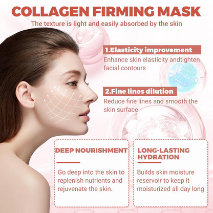 Bio Collagen Mask Korean, Koreanische Gesichtsmaske, Glass Skin Mask, Overnight Collagen, Feuchtigkeitsmaske Gesicht, Feuchtigkeitsspendend, Lifting Und Anti-Aging, 4 Stück