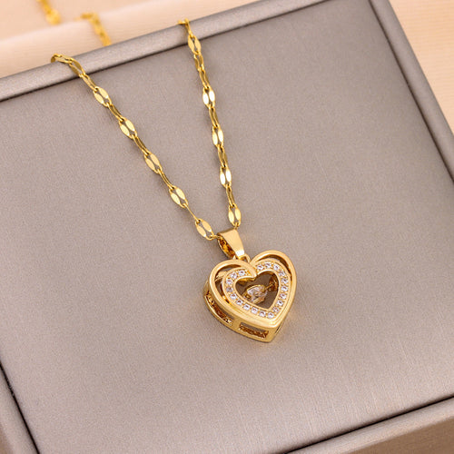 Layered Heart Pendant - Sparkling Titanium Steel Jewelry