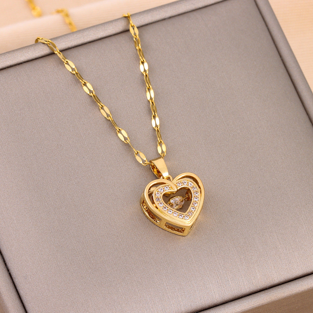 Layered Heart Pendant - Sparkling Titanium Steel Jewelry
