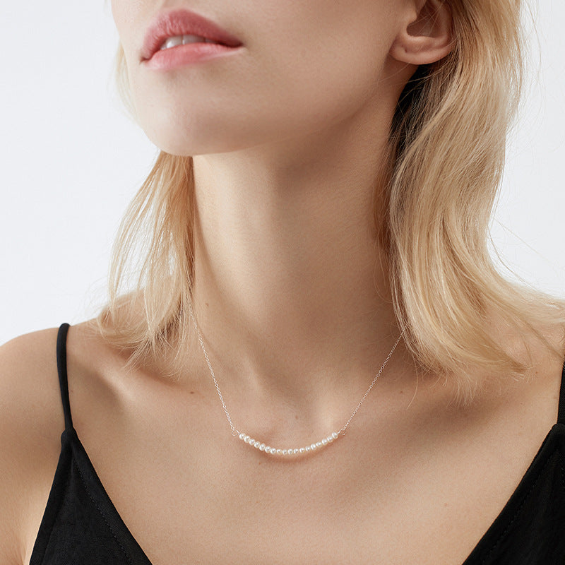 Genuine Freshwater Pearl Necklace - Dainty Sterling Silver Clavicle Chain