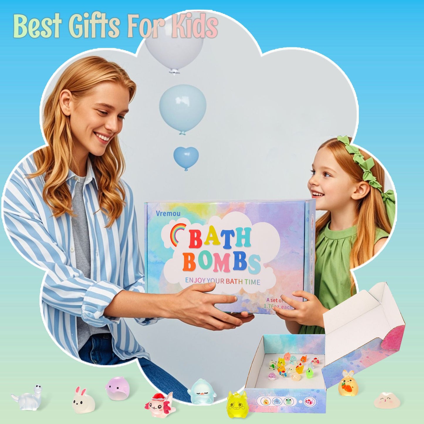 Kids’ Surprise Gift Bath Bombs - Natural Essential Oils & Sea Salt - Skin-Friendly Body Fragrance