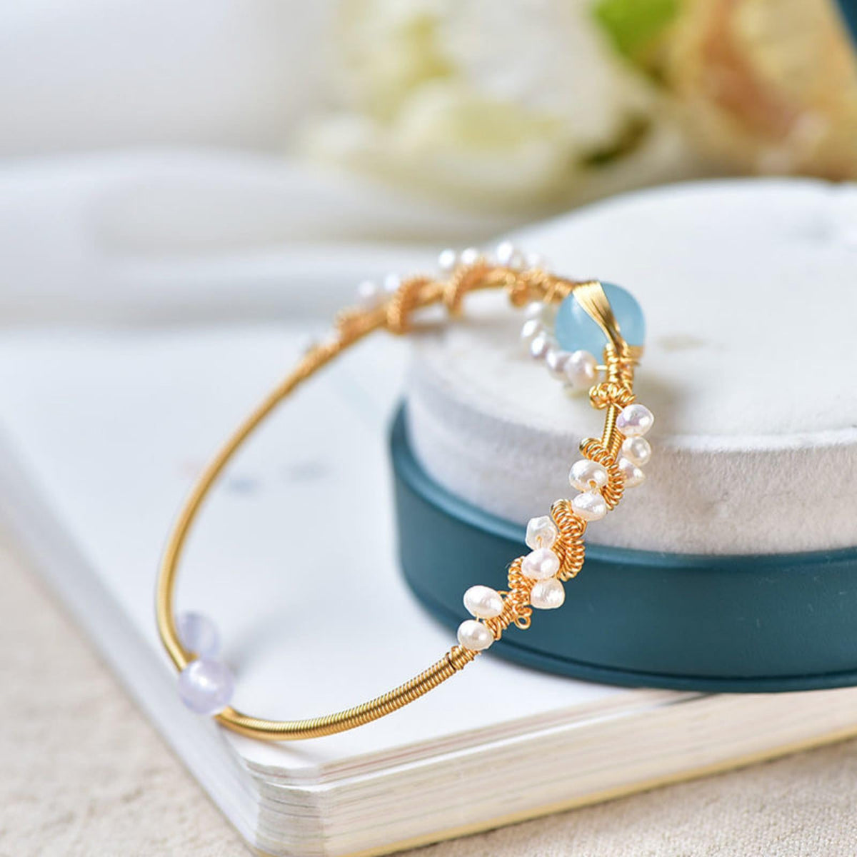 Vintage Gold Braided Pearl Bracelet - Handmade Gold-Plated Cuff for Women