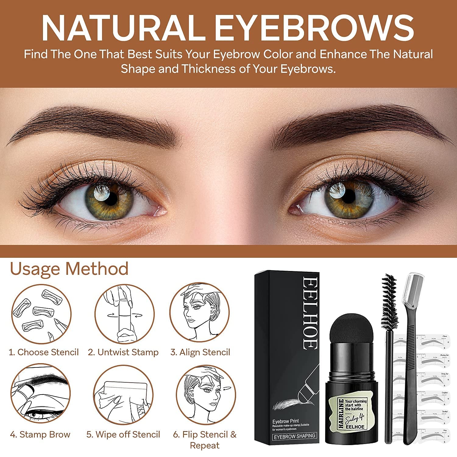 Augenbrauen Stempel Schablonen Wiederverwendbares Makeup Brauenpuder Augenbrauenstempel Kit Augenbrauenstempel Geeignet Für Frauen Brauenformung Wasserdichtes Make up Kosmetikset-Dunkelbraun