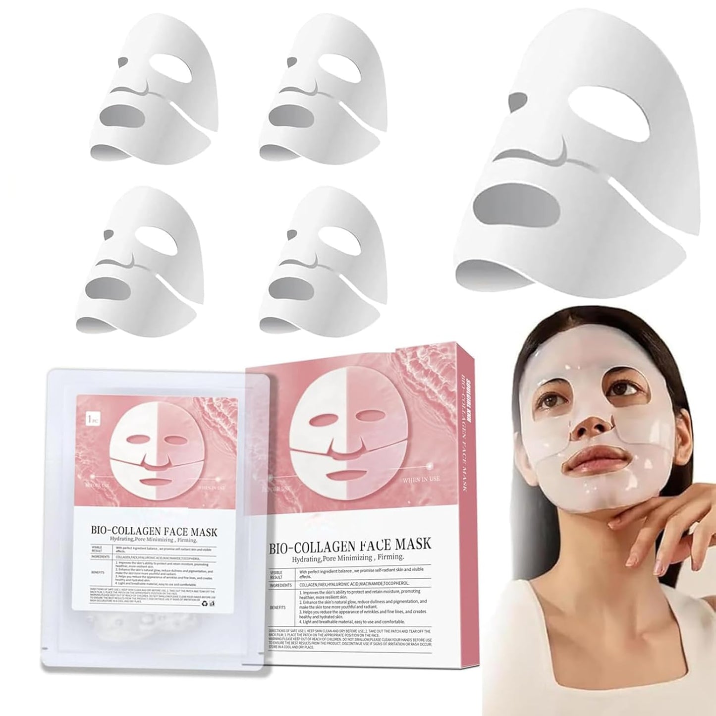Korean Bio-Collagen Real Deep Mask, Hydrating Collagen Mask Overnight, Anti-Aging Kollagen Gesichtsmaske, Collagen Reverse Film Volume Peel off Mask,Lösliche Kollagen-Ergänzungsfolie Gesichtsmaske (6)