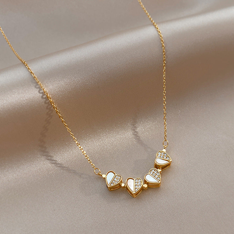 Stainless Steel Clover Necklace - Luxury Crystal Heart Pendant for Women