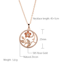 Hot 585 Rose Gold Hollow Flowers Necklace for Women Fashion Natural Zircon Wedding Party Daily Ethnic Jewelry 2023 New
