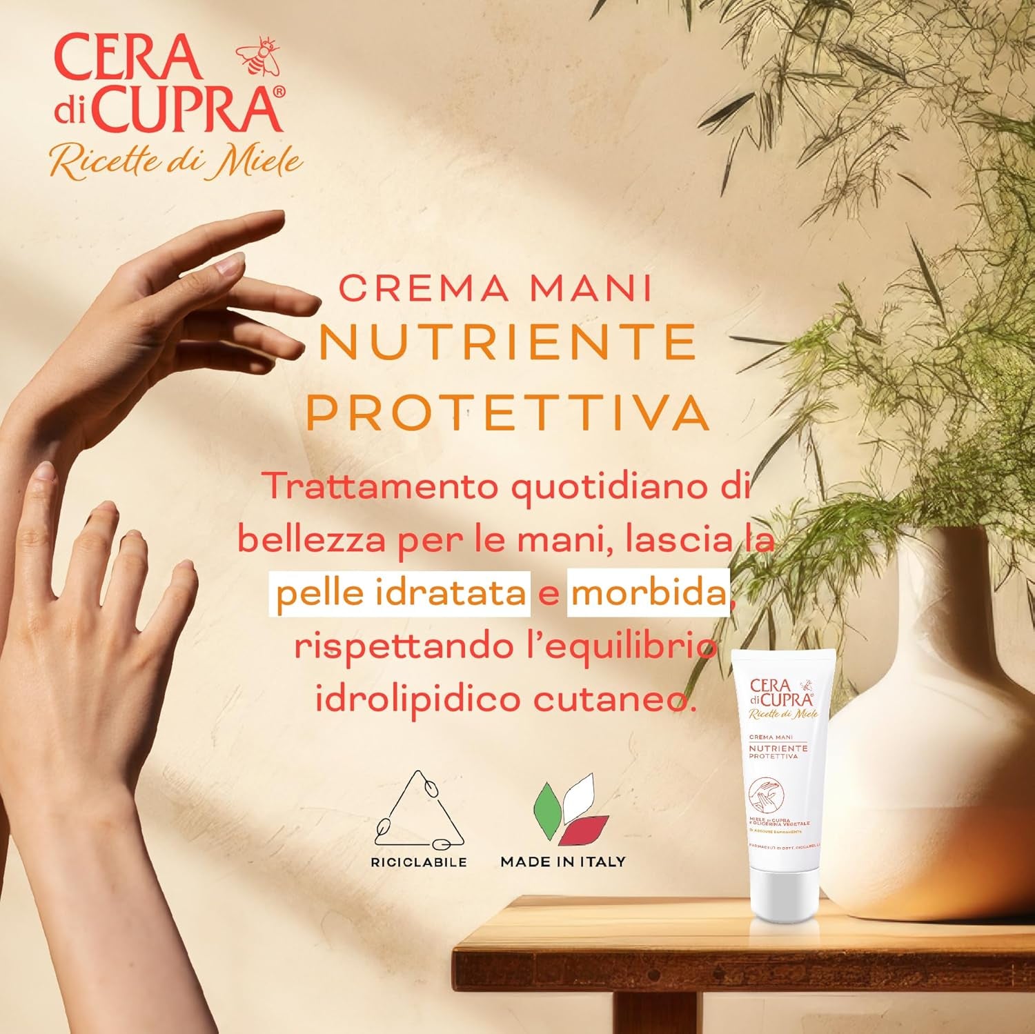 , Nährende Schutzhandcreme, Tägliche Pflege Für Die Hände, Nährt Und Hydratisiert Die Haut Für Geschmeidigkeit Und Komfort, Made in Italy, Dermatologisch Getestet, 75 Ml