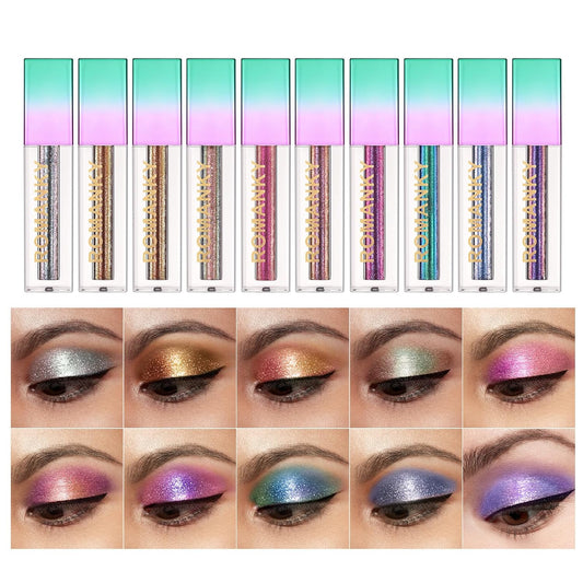 10 Farben Flüssiges Glitter, Lidschatten Make-Up Set, Metallic Matt Schimmer Nude Smoky Eye Make-Up Sieht Wasserdicht Und Langlebig Schnell Trocknend Lidschatten Kosmetik Kit Für Woman Girl
