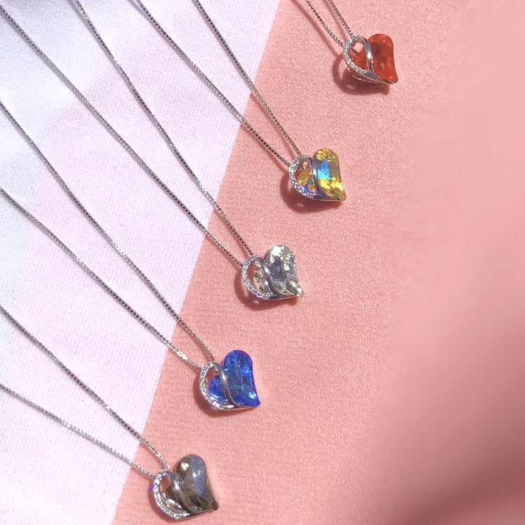 Genuine 925 Sterling Silver Heart Necklace - Geometric Clavicle Chain for Women