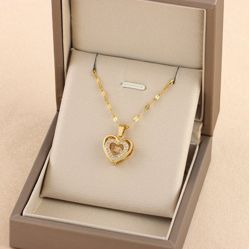 Layered Heart Pendant - Sparkling Titanium Steel Jewelry