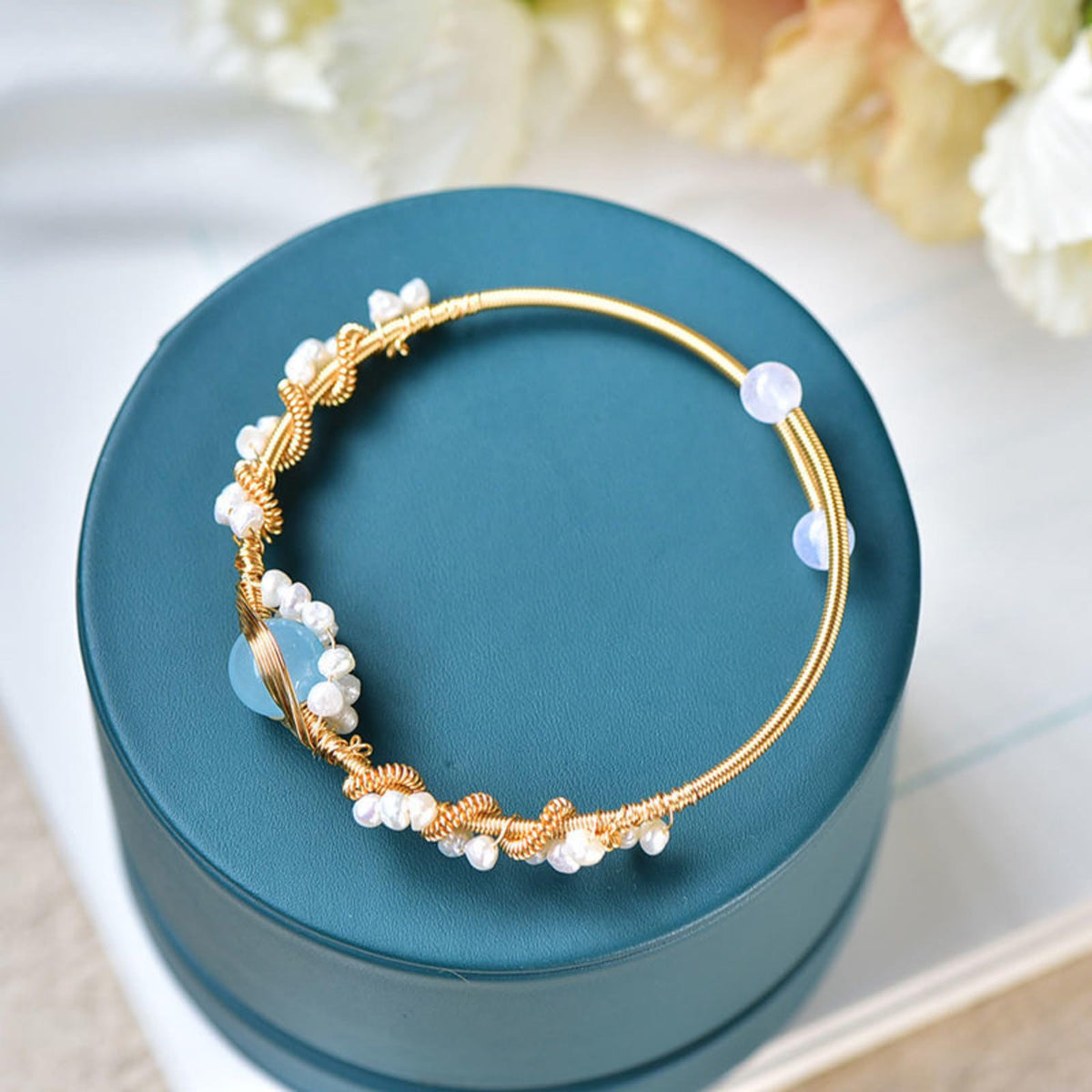 Vintage Gold Braided Pearl Bracelet - Handmade Gold-Plated Cuff for Women