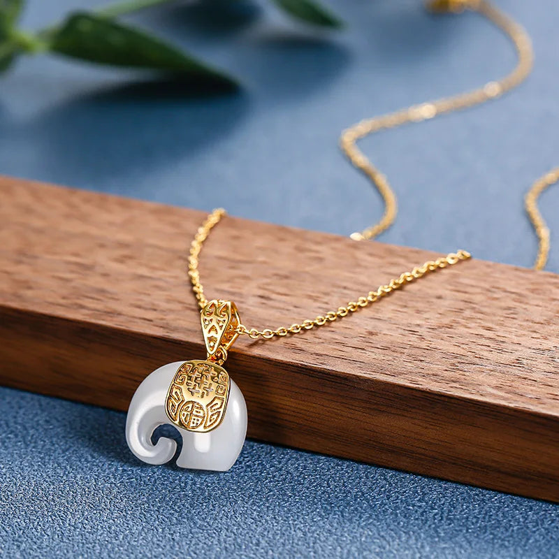 316L Stainless Steel Jade Elephant High Quality Pendant Necklace Woman Fashion Elegant Jewelry Accessories Gift for Mom